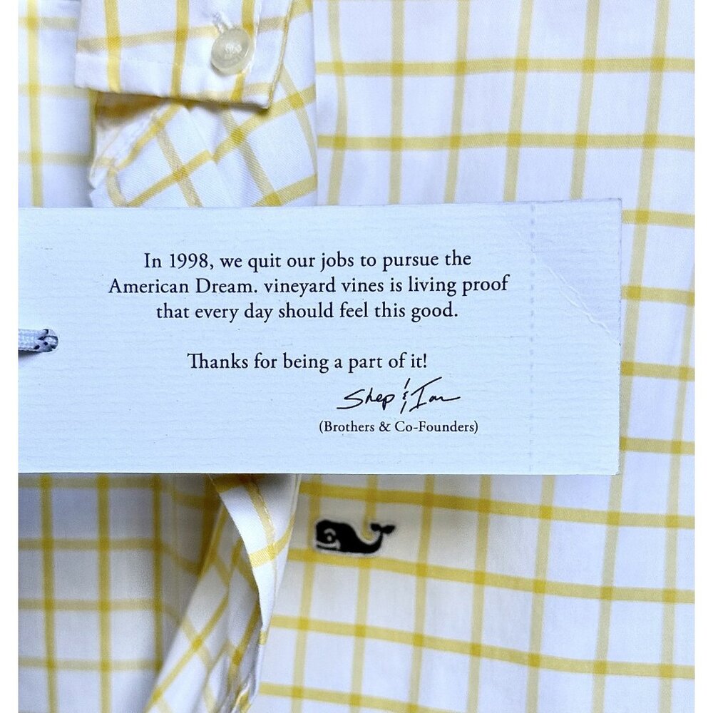 Vineyard Vines Shirt Mens XL Yellow Slim Fit Tucker Button Up Preppy Whale - Picture 4 of 6